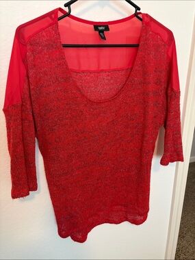 Massimo Red Scoop-Neck Sheer-Panel Knit Sweater